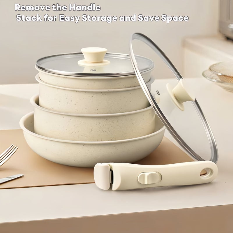 Sharpdo 18-Piece Non-stick Ceramic Cookware Set with Detachable Handles, Suitable for Induction Cooktops and Ovens, PFAS, PFOA, and PTFE free - Image 4